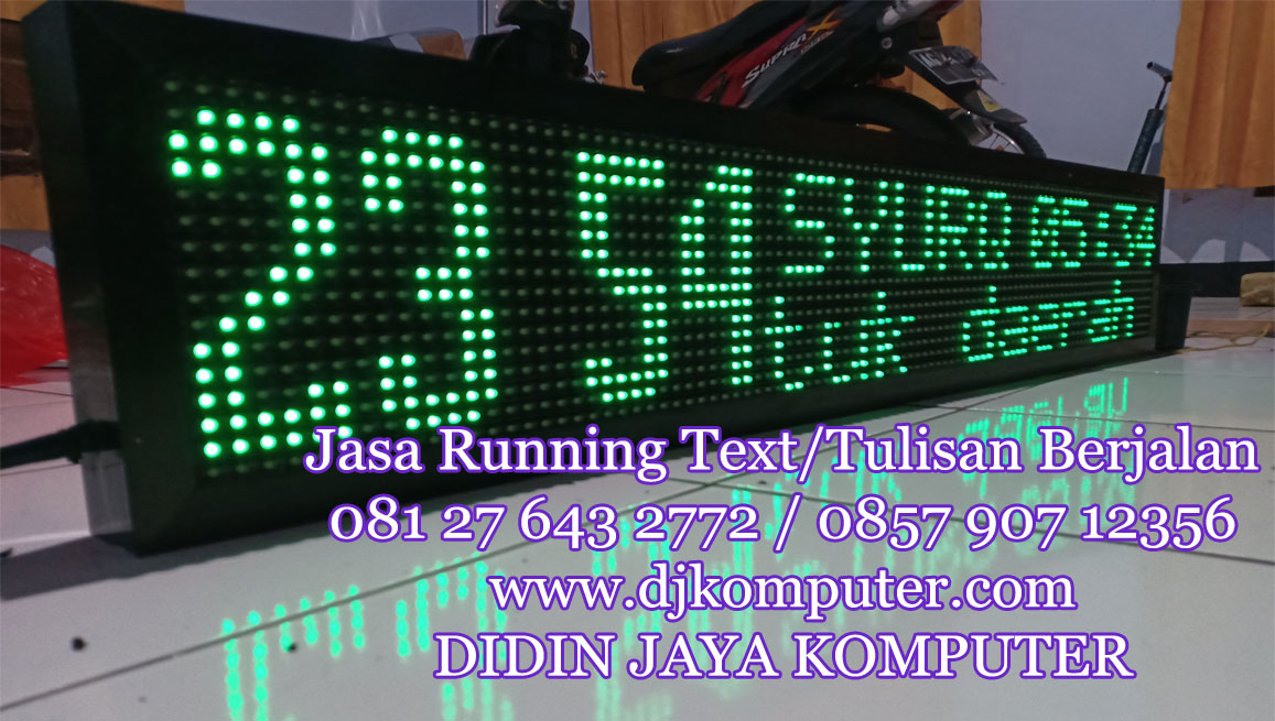 Running text jadwal sholat warna hijau ukuran 100x20cm kualitas outdoor terbaik dengan jadwal otomatis memberikan jadwal sholat led digital ini sangat bermanfaat untuk masjid anda.